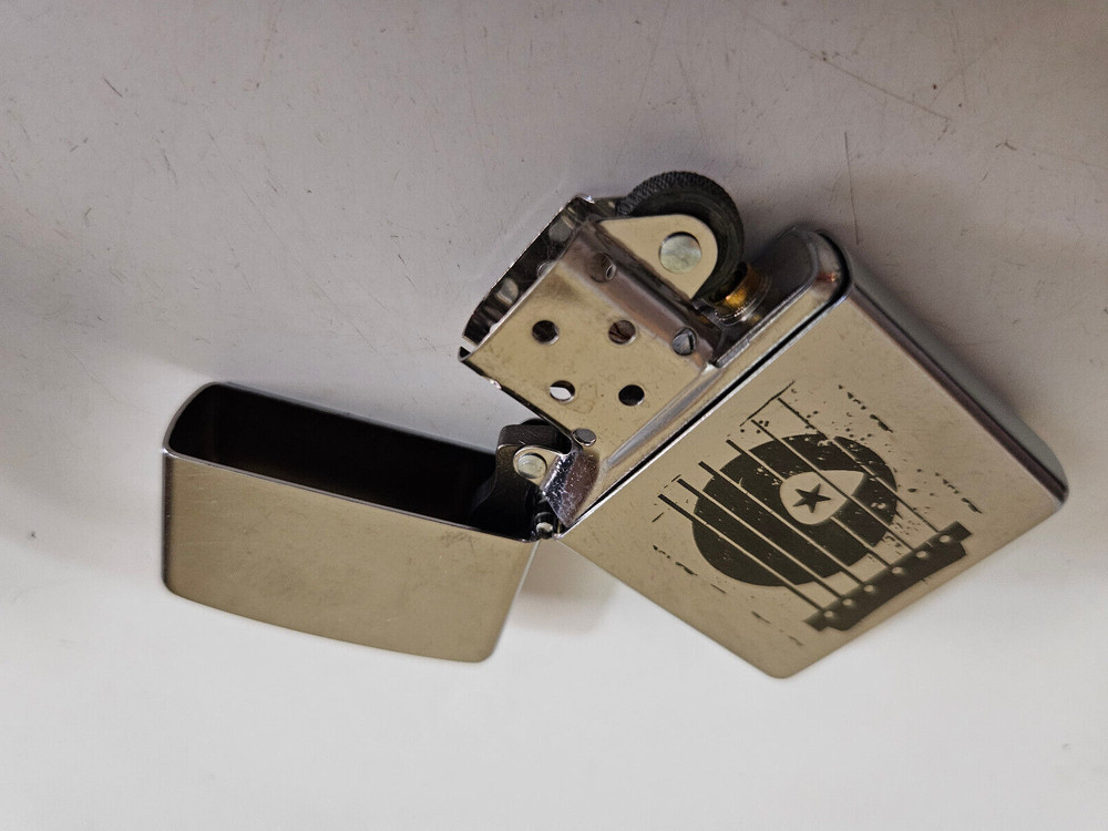 Zippo Lighter Satin Chrome Black Design Never Used