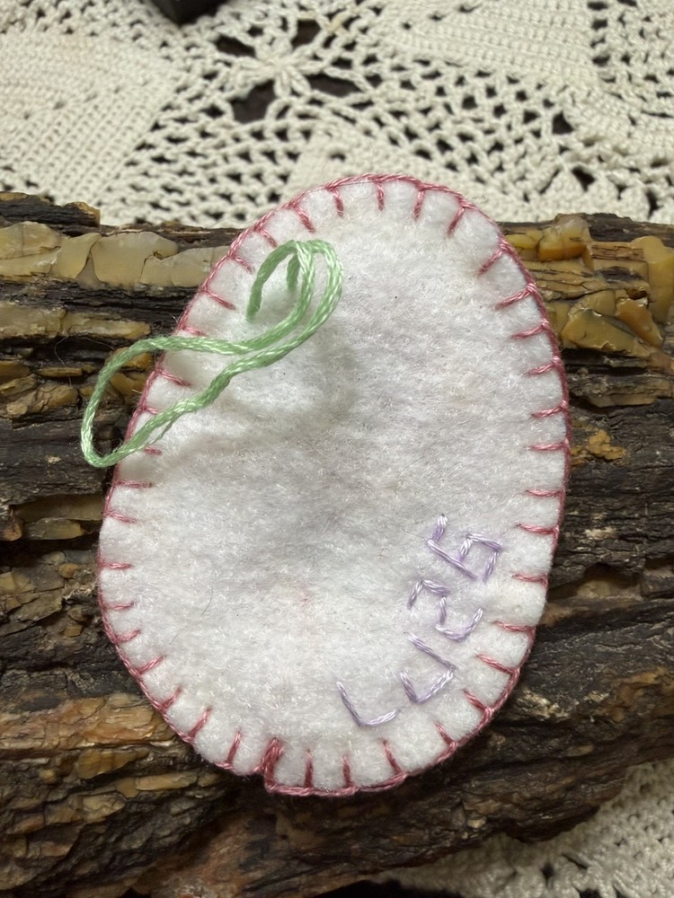 Handmade Embroidered Flowers Easter Egg Ornament Felt Geometric Pattern