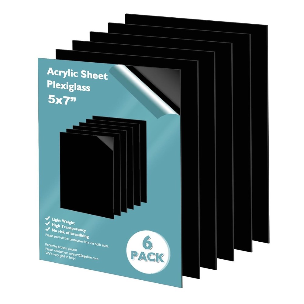 Reflective Black Plexiglass Sheets - 6 Pack, Perfect for DIY & Display Projects