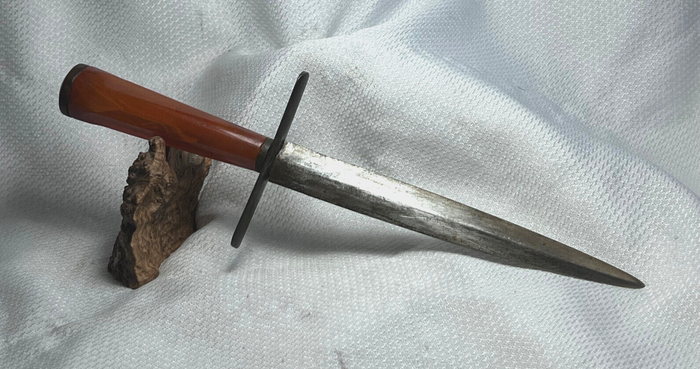 WW1 WW2 Dagger Butterscotch Swirl Bakelite Handle Dbl Edge Single Blade Knife