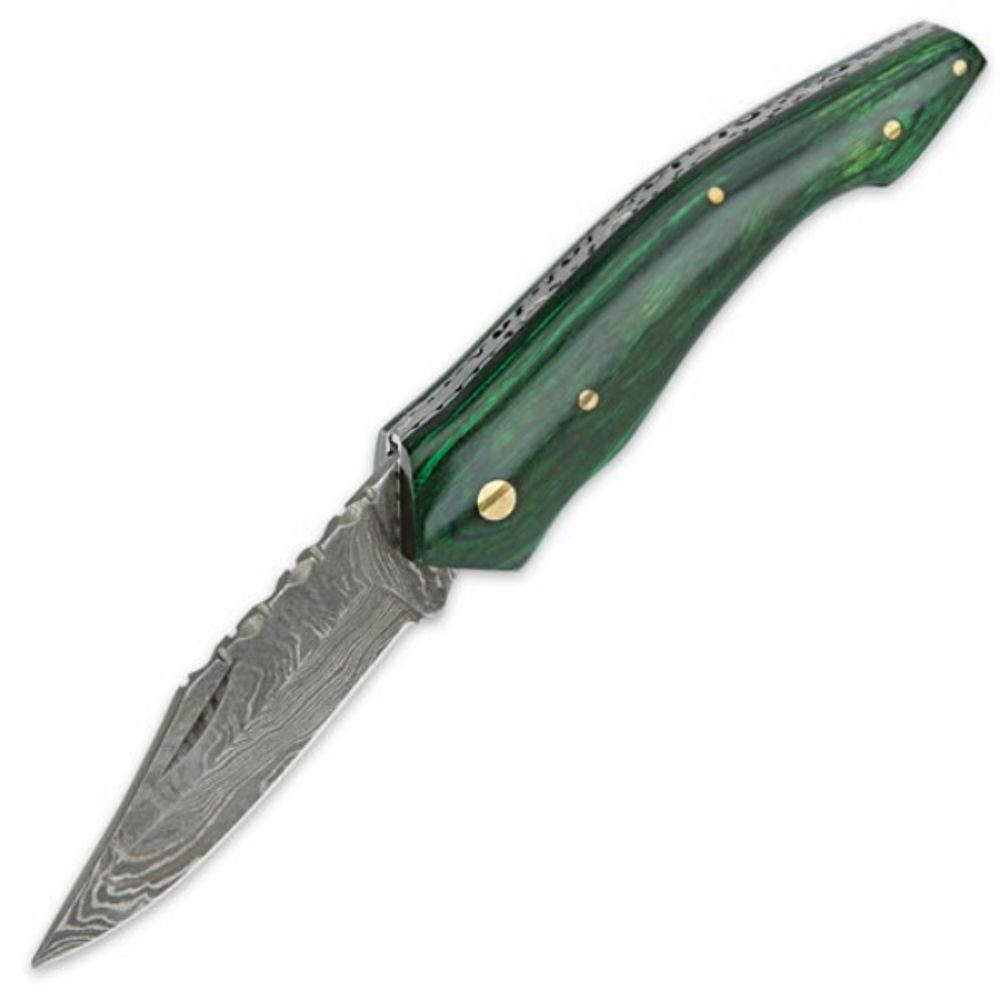 Exotic DAMASCUS Folder with Green Handle and Custom Filework NEW!