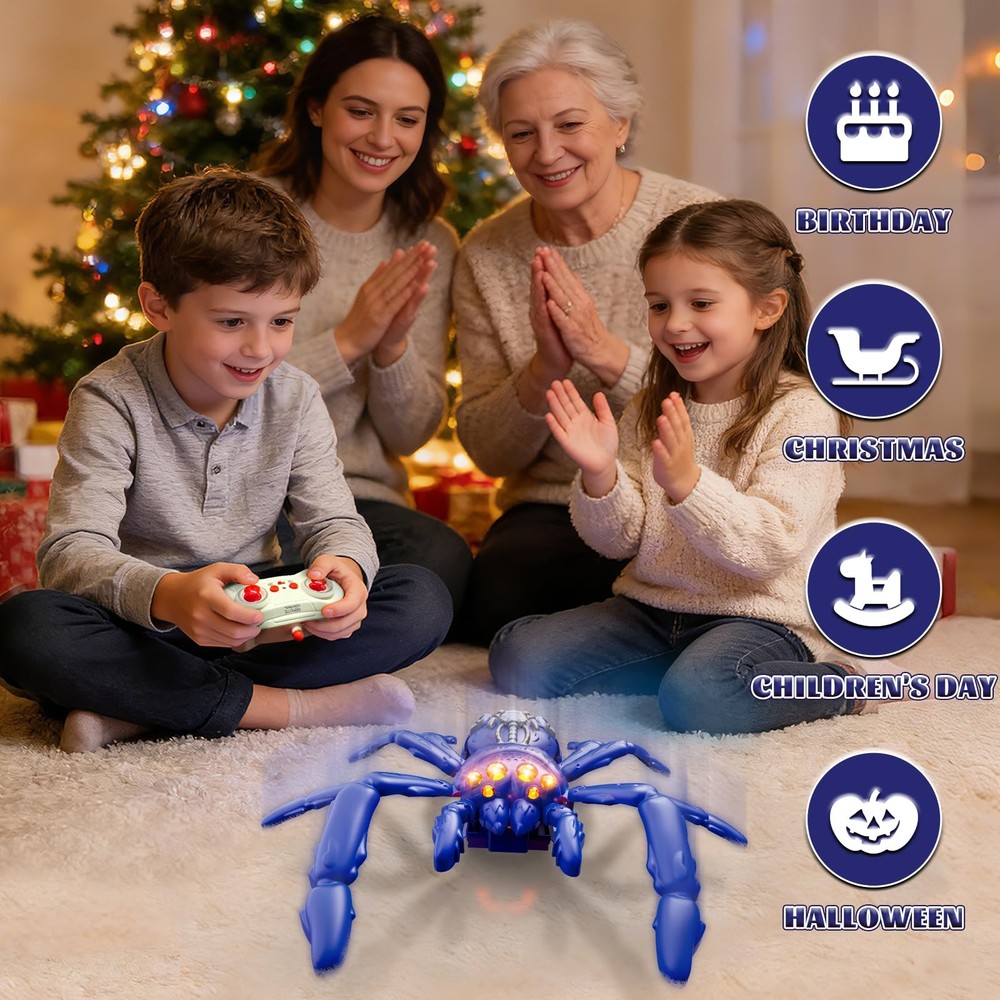 Cooldele Wall Crawling Spider, Rechargeable Remote Control Robot Toy for Blue