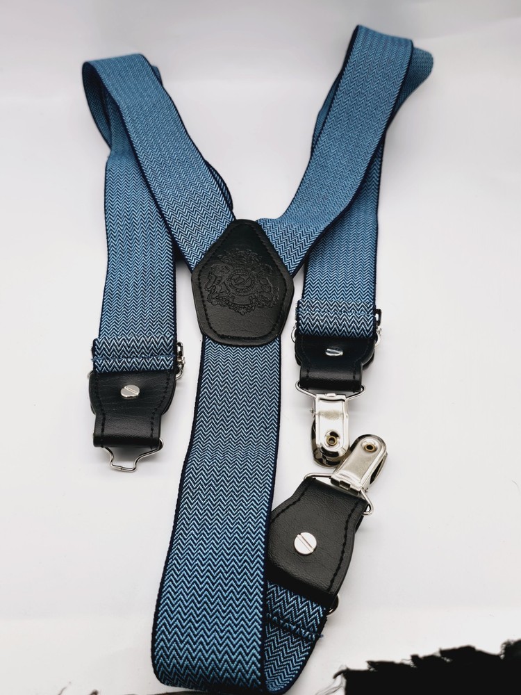 English Laundry Solid with Subtle Texture Stretch Suspenders. Teal & Black