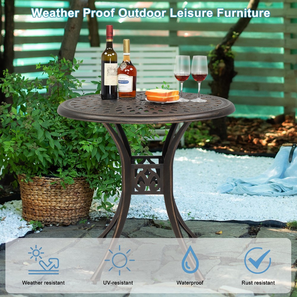 78cm Bronze Cast Aluminum Courtyard Table, Circular Diamond Top