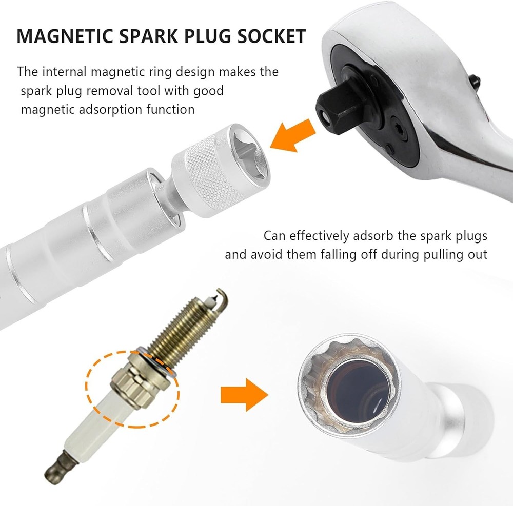 14mm Spark Plug Socket, Magnetic Spark Plug Socket with 12 Point & 3/8" Drive