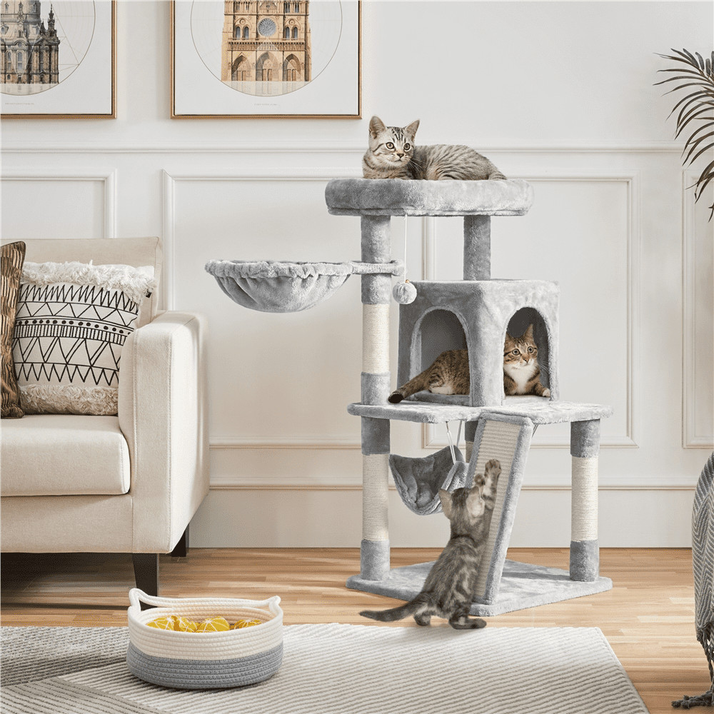 Multi-level Small Cat Tree Tower with Condo, Light Gray