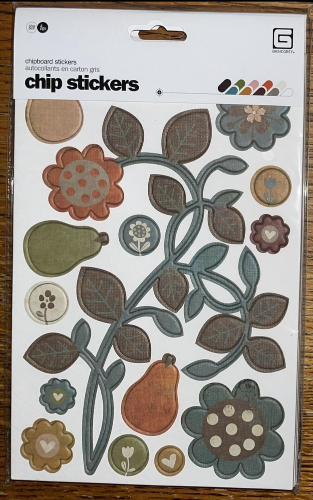 Basic Grey Designer Chipboard Real Thick & Sticky Chip Scrapbook Stickers 4pgs