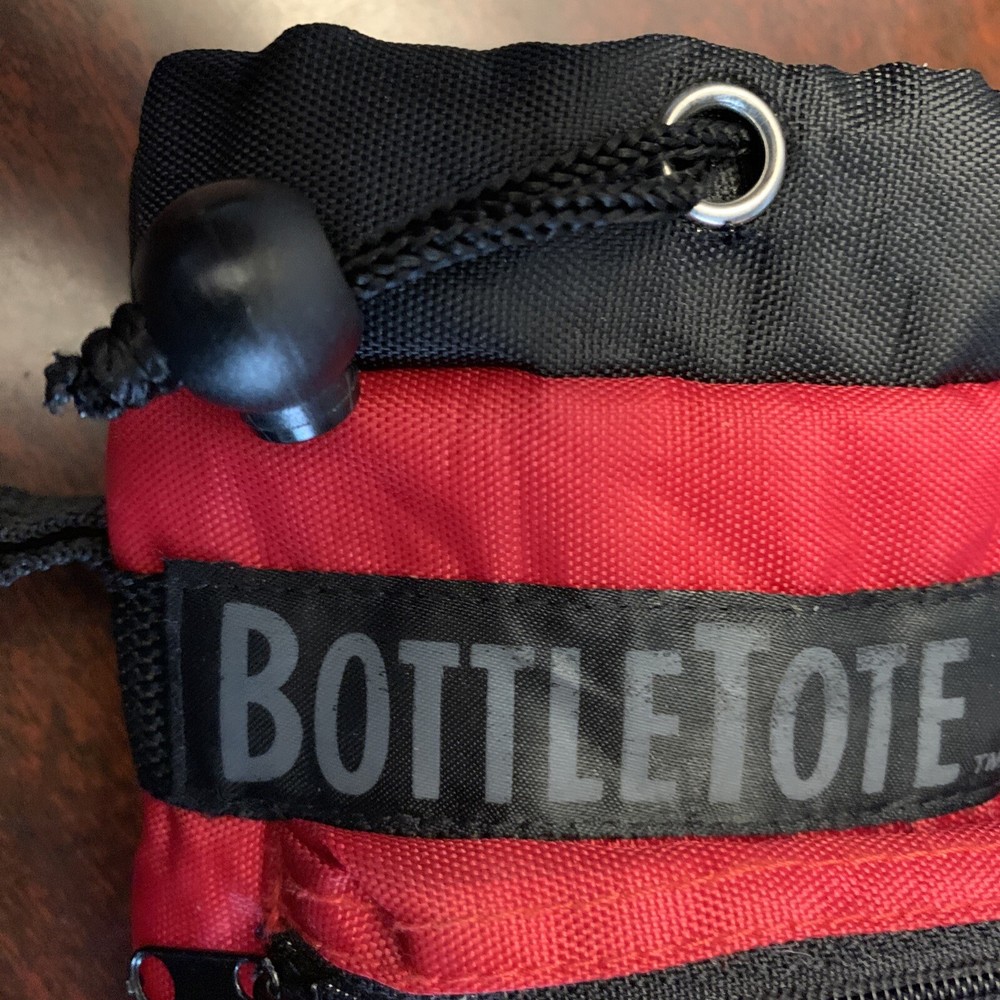 Vintage Bottle Tote, red, adjustable sling, unknown brand