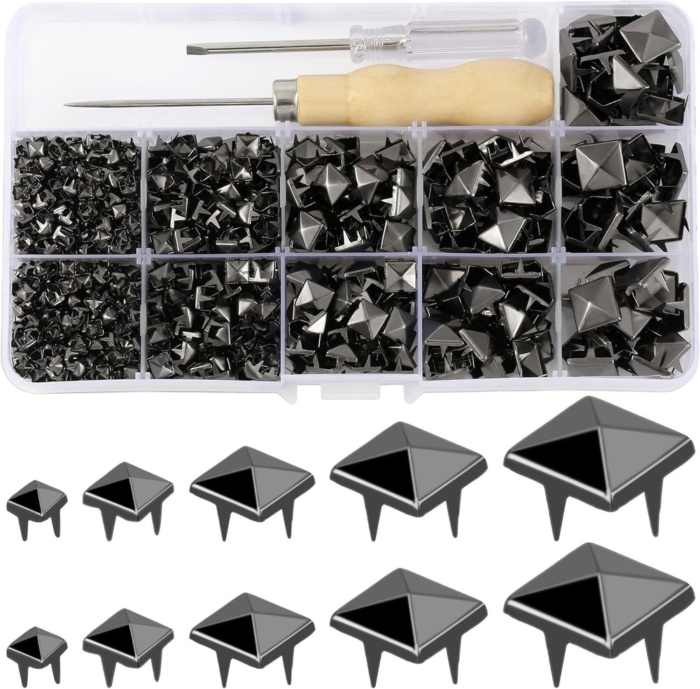 968 Pcs Assorted Sizes Square Pyramid Studs Prong Studs for Clothing Leather ...