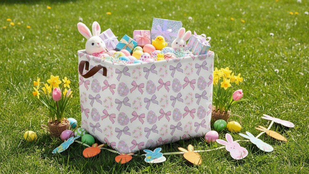 HKEC Rectangle Easter Basket Empty,Easter Gift Bakset,Easter Basket for Egg H...