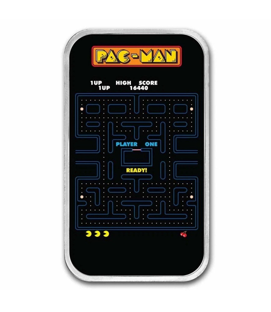 Pac-man Game Screen 1oz Silver Colorized Bar