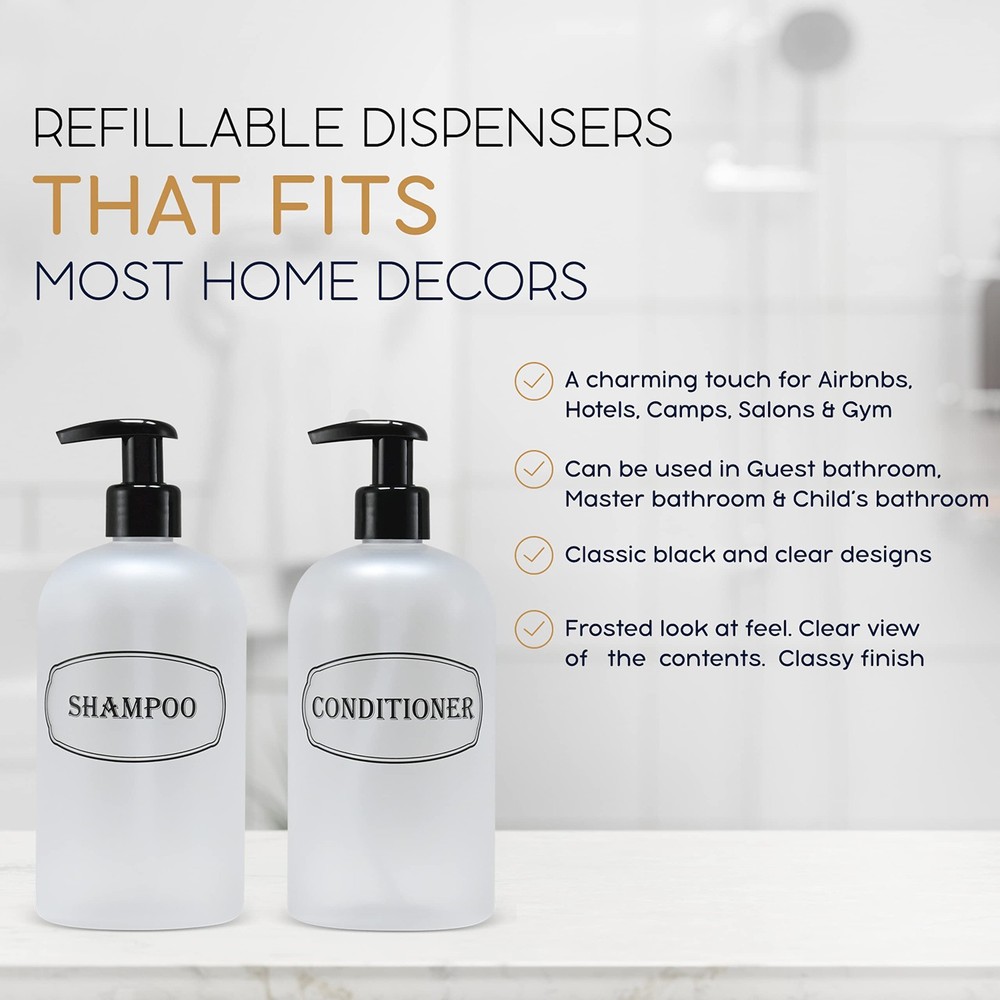 Bottiful Home-16 oz Shampoo and Conditioner Refillable Empty Plastic Pump Bot...