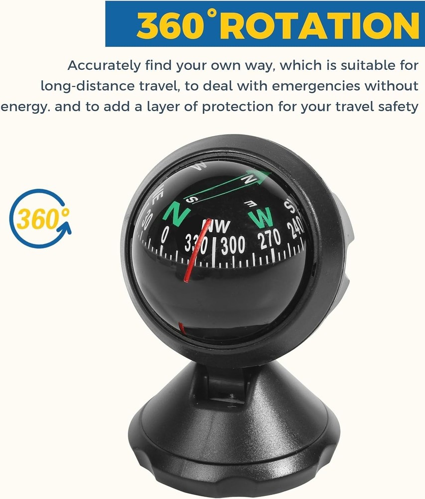 Compact Dashboard Compass Ball - Easy Read & Adjustable Mounting for Vehicles