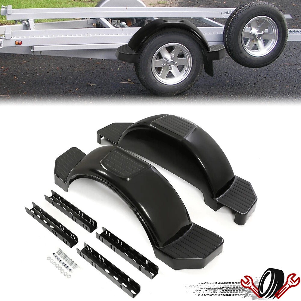 Pair of Single Axle Trailer Fenders Fits 13" Wheels Tire Skirt Boat Black