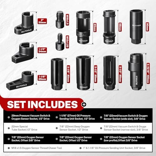 -Piece O2 Oxygen Sensor Socket Set 7/8" (22mm), 1" & 1-1/16", Offset Oxygen 12