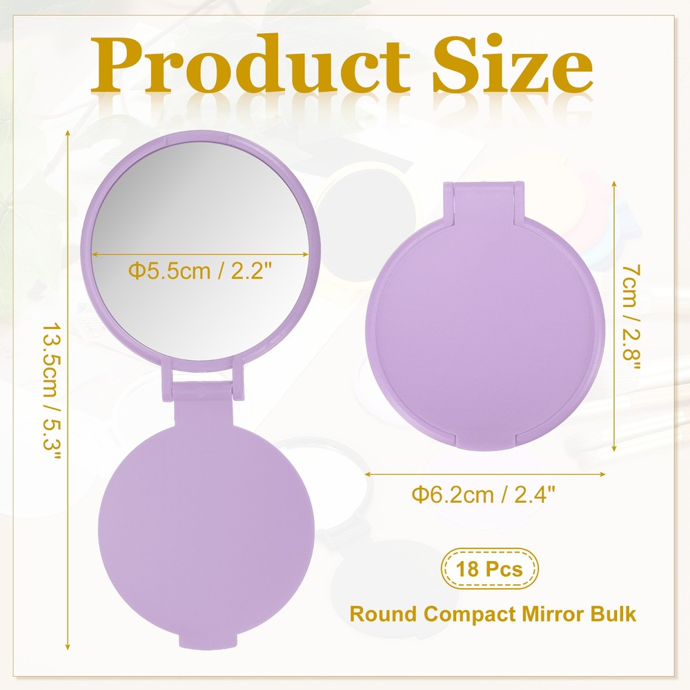18 Pcs Round Compact Mirror Bulk, Mini Pocket Mirrors, Purple