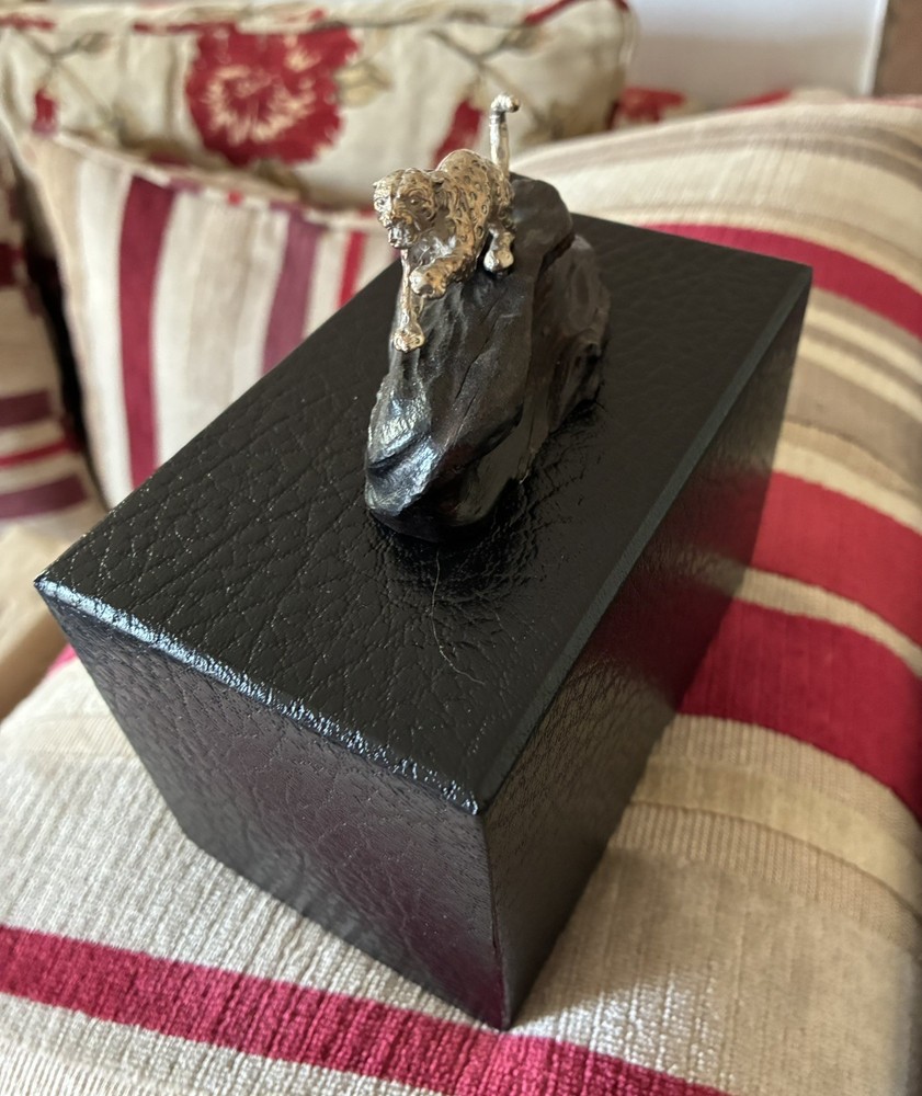 PATRICK MAVROS- Leopard on dark wood base - SILVER - Medium size- with box