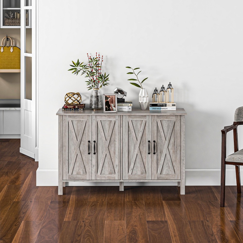 HOMCOM Buffet Sideboard, Coffee Bar Cabinet w/ Barn Doors, Adjustable Shelf