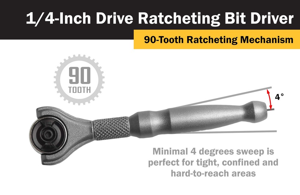 Swivel Micro Driver tool 1/4-Inch Drive 90-Tooth hardware tool