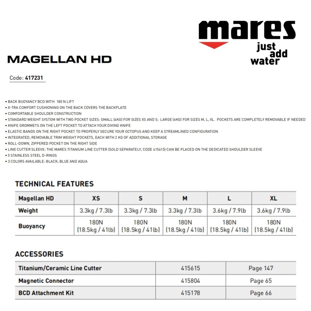 Mares Magellan HD BCD - Unisex Versatile Lightweight Foldable Backmounted Scu...