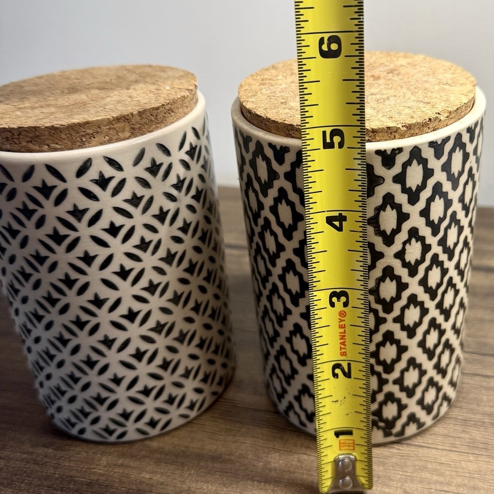 Two 2 World Market Ceramic Canisters All Purpose 5" Separate Patterns Cohesive