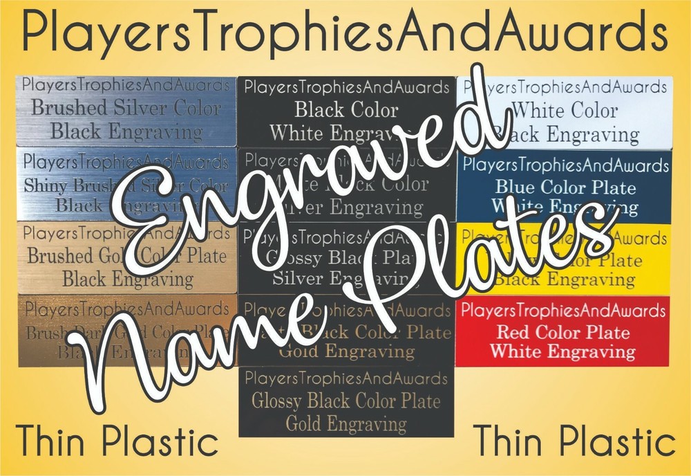 Name Plate 2.5 x 2.5 THIN PLASTIC Custom Engraved Trophy Name Tag Proof Incl