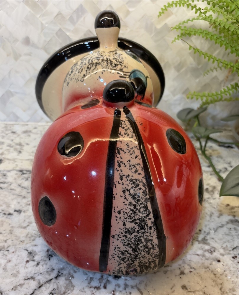 vintage kitschy ceramic handpainted ladybug planter anthropomorphic Plants