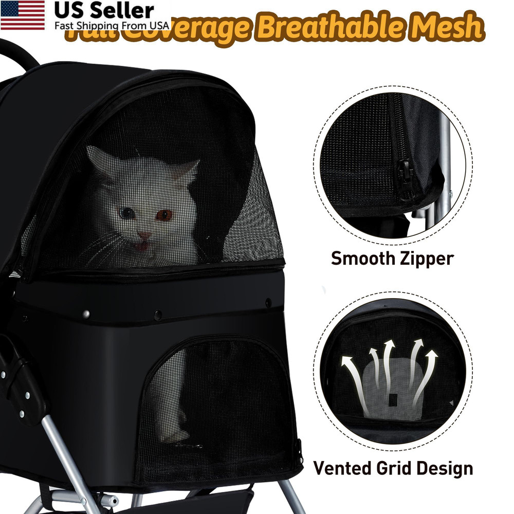 Azaeahom Pet Stroller, 4 Wheels Strolling Cart for Medium/Small BLACK