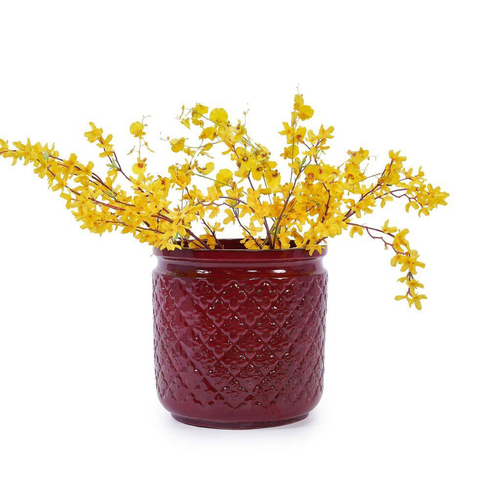 3-Pieces Modern Bean Paste Red Ceramic Planter with Drainage Hole