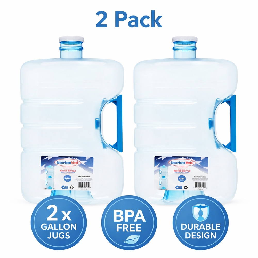 2 Pack 3 Gallon Water Jug BPA Free Stackable Refillable Bottles w/ Handle