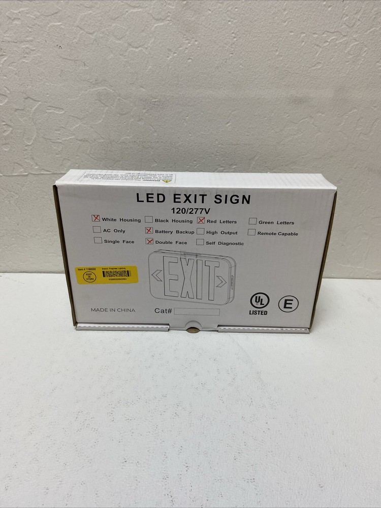 LED EXIT Sign. White Housing / Red Letters / Double Face / Battery Backup