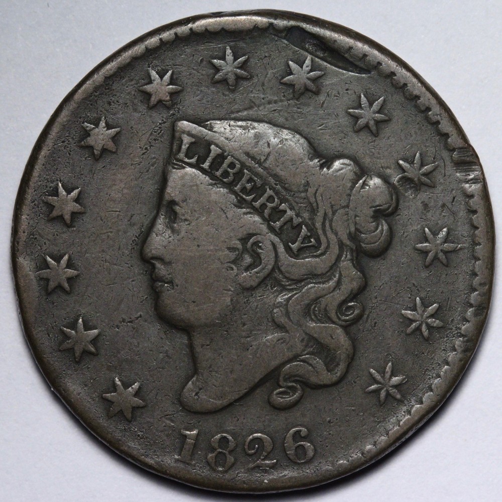 1826 Coronet Head Large Cent VF E117 SUKNM