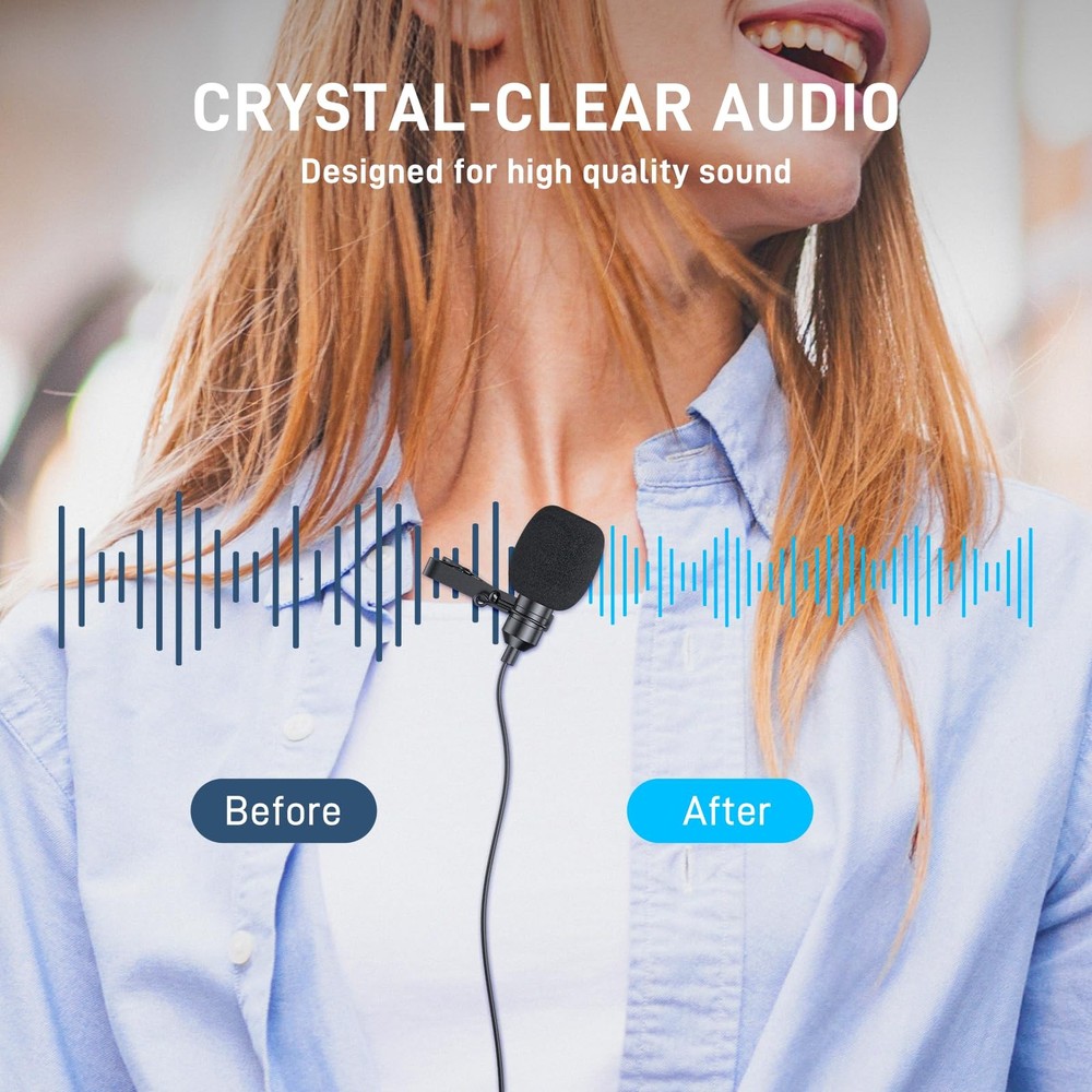 USB C Lavalier Microphone for iPhone 15, iPad, Android, Omnidirectional Conde...