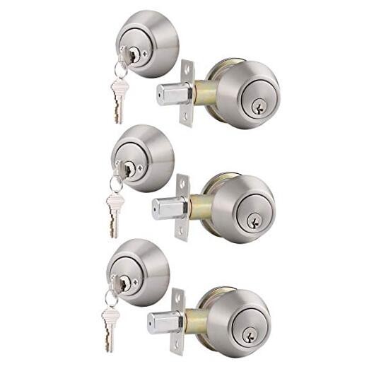 Keyed Alike Satin Double Cylinder Deadbolts Door Lock with Same Key 3 Nickel