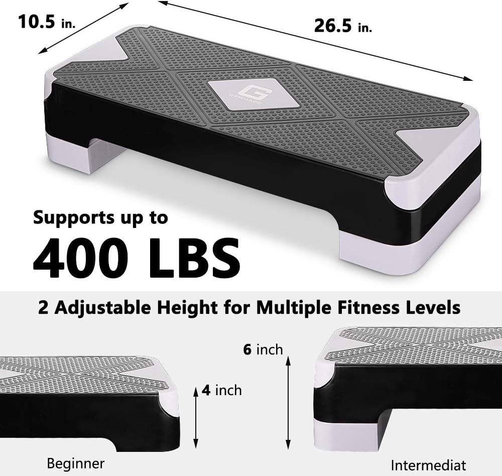 Adjustable Workout Aerobic Stepper, Aerobic Exercise Step Platform with 2 Risers