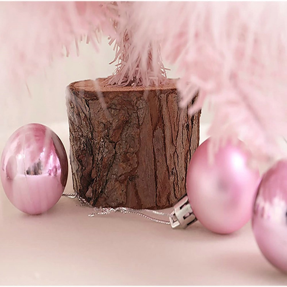 17.7" Tabletop Mini Christmas Tree Feather DIY with LED String Lights Home Decor