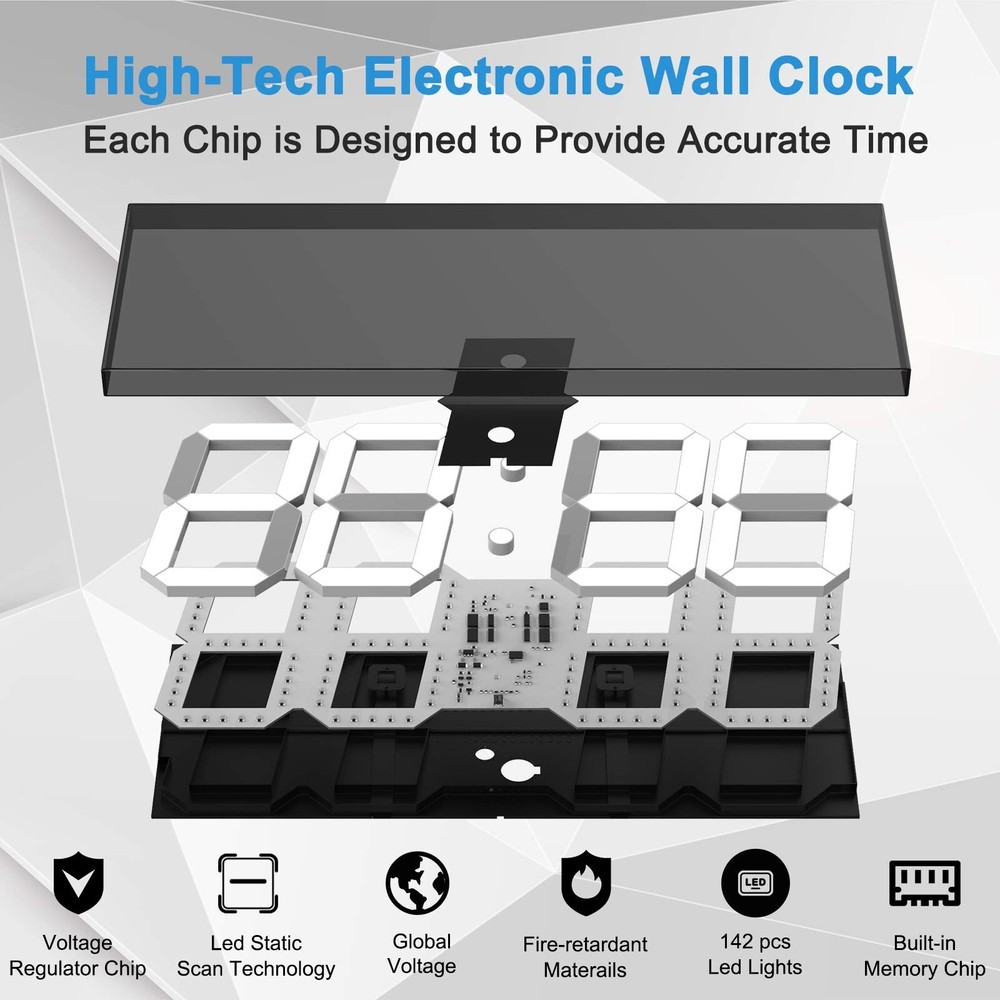 Digital LED Wall Clock, Oversize Wall Clock with 6” Numbers, Remote Control C...