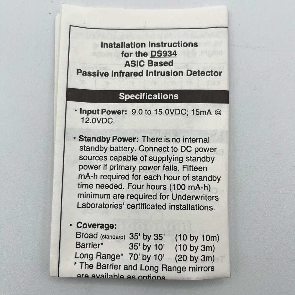 Security Alarm Motion Analyzer Passive Infrared Detector DS934 Detection Systems