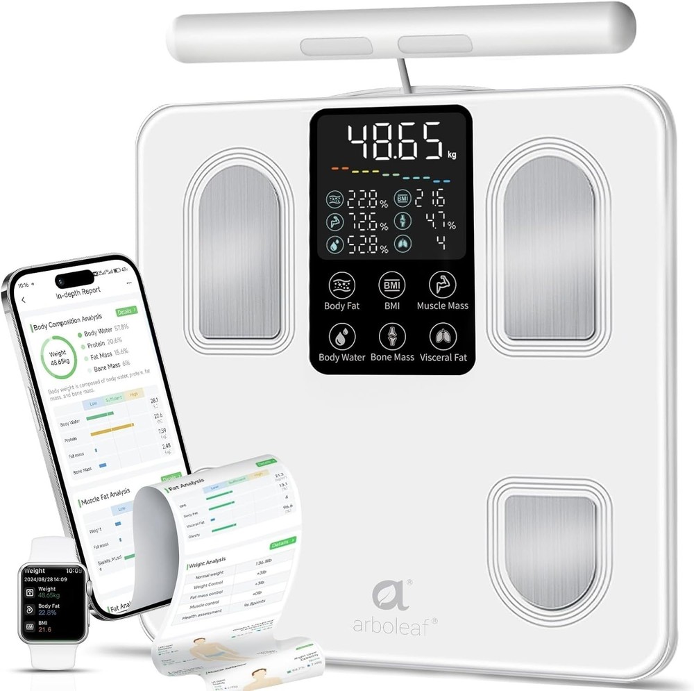 Smart Body Composition Scale - 8-Electrode Analyzer with Bluetooth Sync in White