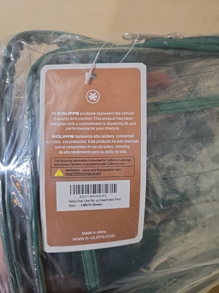 K-Cliffs Clear Backpack Quality See Through Student Bookbag Clear/GREEN Trim