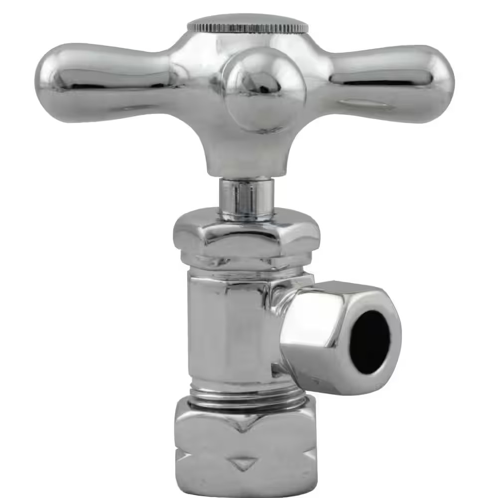 Cross Handle Angle Stop Shut off Valve, 1/2 In. Copper Pipe Inlet with 3/8 In. C