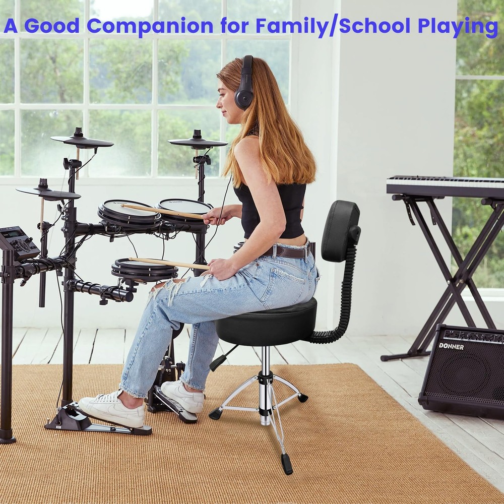 Drum Throne with Backrest,Height Adjustable Airlift Drum Stool,Heavy Duty Dru...