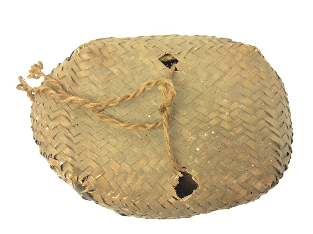 Wicker Woven Black Stripe Early Zigzag Pattern Basket Decorative Old