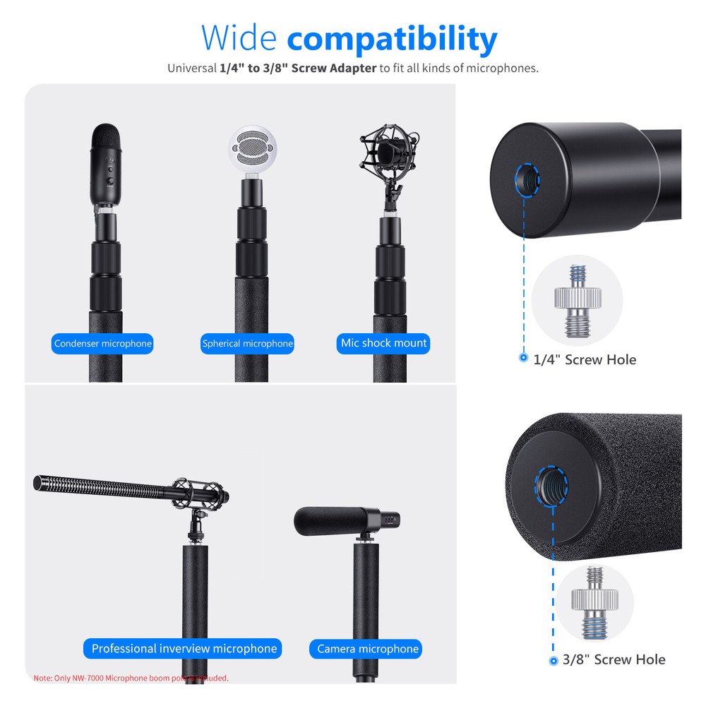 Neewer 98" Portable Three Sections Stretchable Handheld Microphone Boom Pole