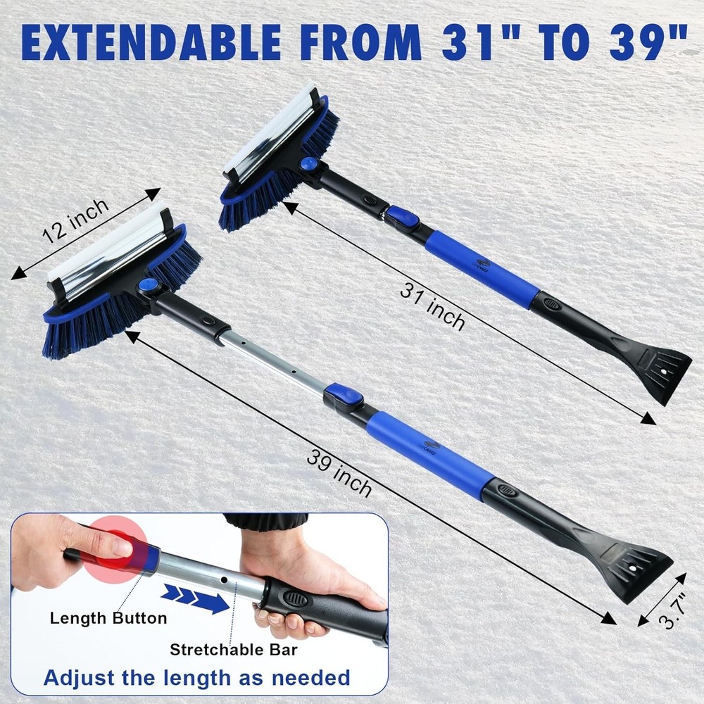 39" Extendable and Ice Scraper, Windshield Window Ice Snow Removal Snow Broom...