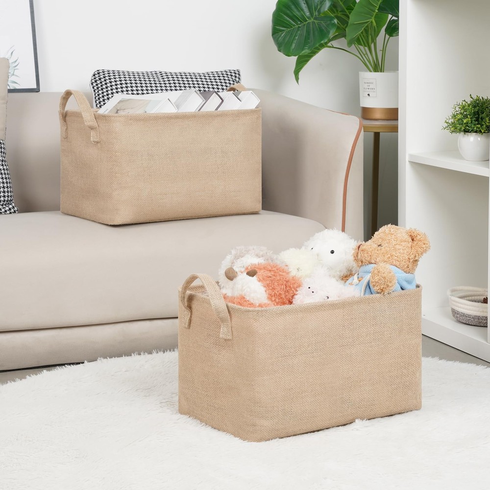 Rectangular Storage Basket,Collapsible Storage Bin with Hardboard,15" L x 10"...