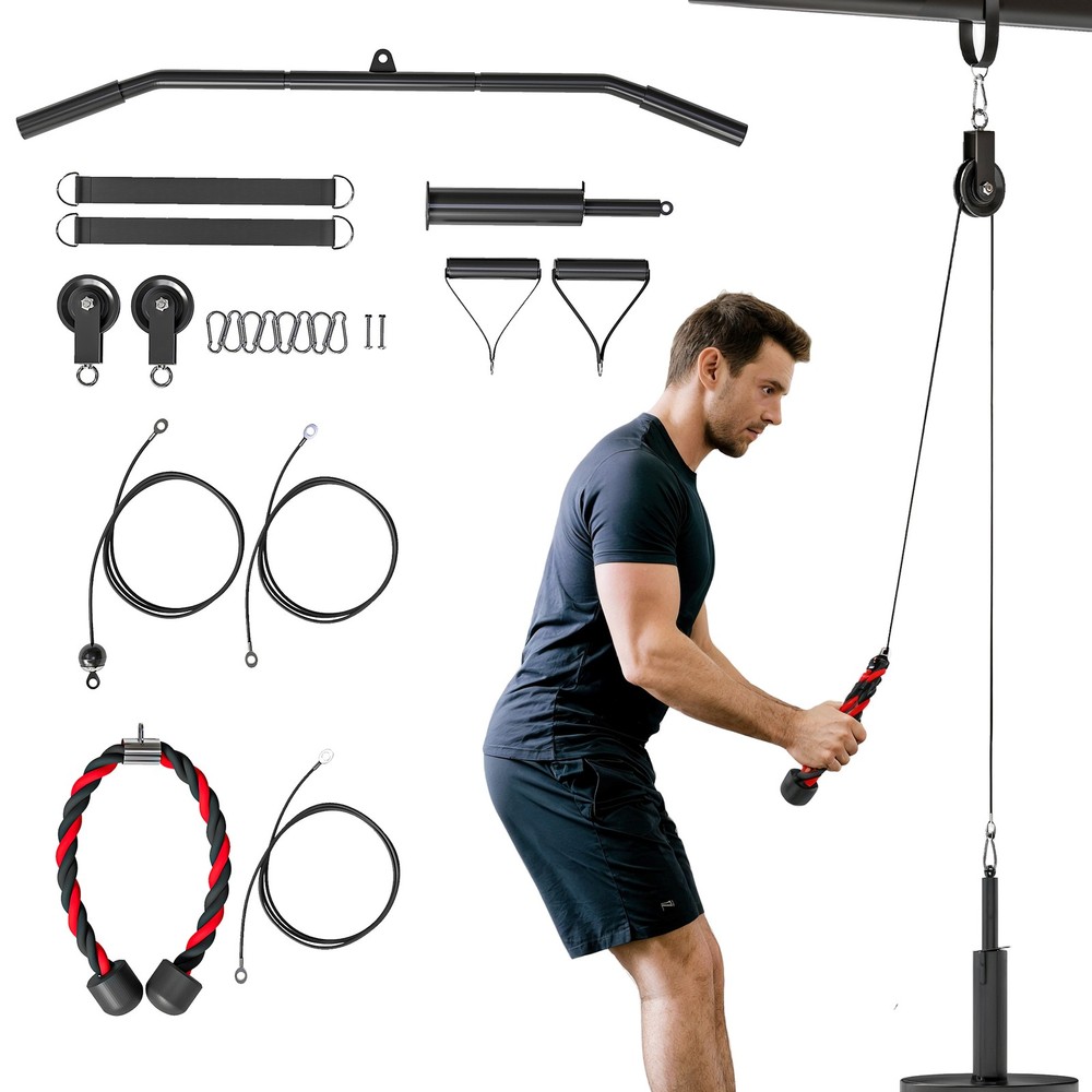 Soozier Weight Cable Pulley System for LAT Pull Down, Biceps Curl, Red