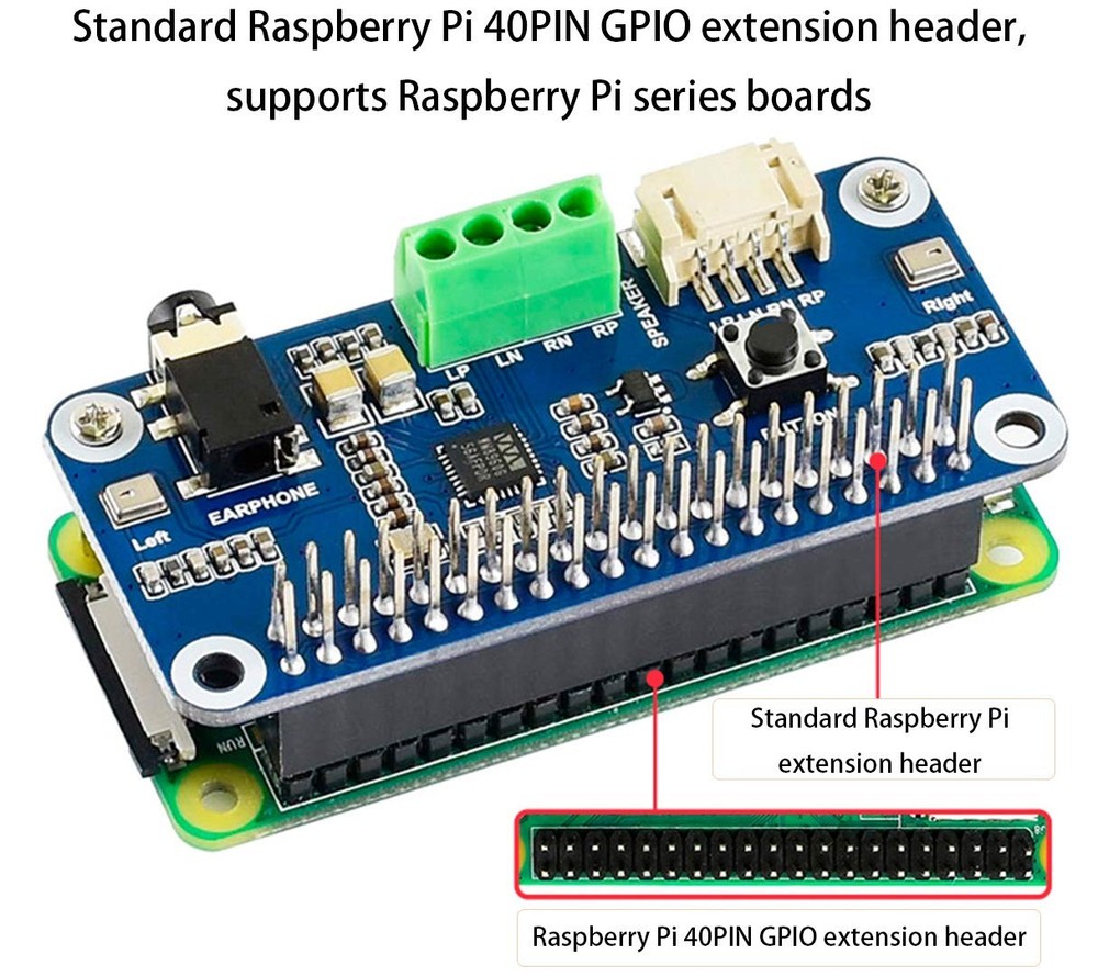WM8960 Audio HAT Module for Raspberry Pi 5/4B/3B+/3B/A+/Zero/Zero W/Zero WH/Z...