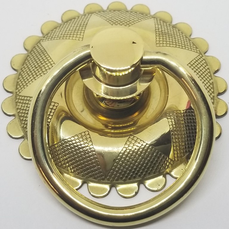 LARGE BRASS 2-1/2" Eastlake Victorian Style Plated Single Post Ring Pull Knob Ba
