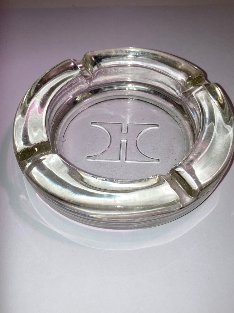 Pair Retro Hilton Hotel Glass Ashtrays